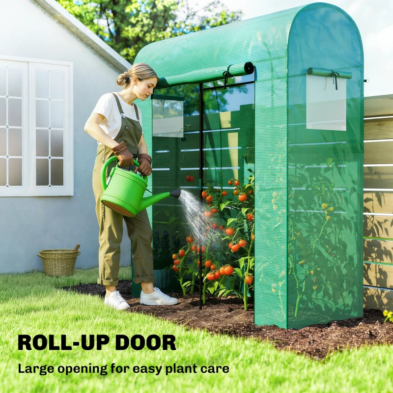 Outsunny Mini Greenhouse, Portable Garden Green House with Roll-up Door and Mesh Windows, 6' x 2' x 6.6', Green