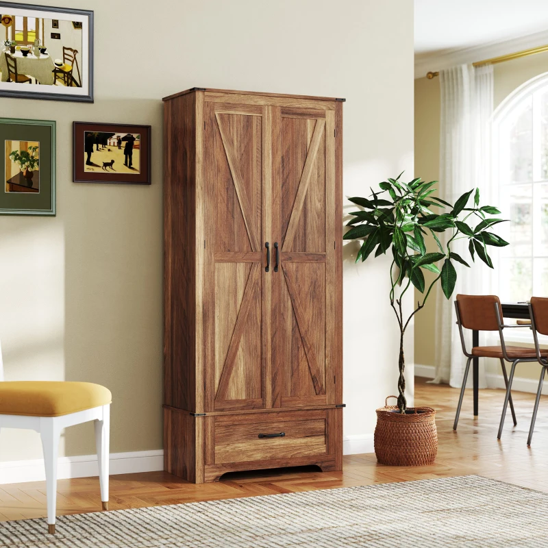 HOMCOM 72" Farmhouse Pantry Cabinet with Adjustable Shelves, Kitchen Pantry Cabinet with 2 Doors, Brown