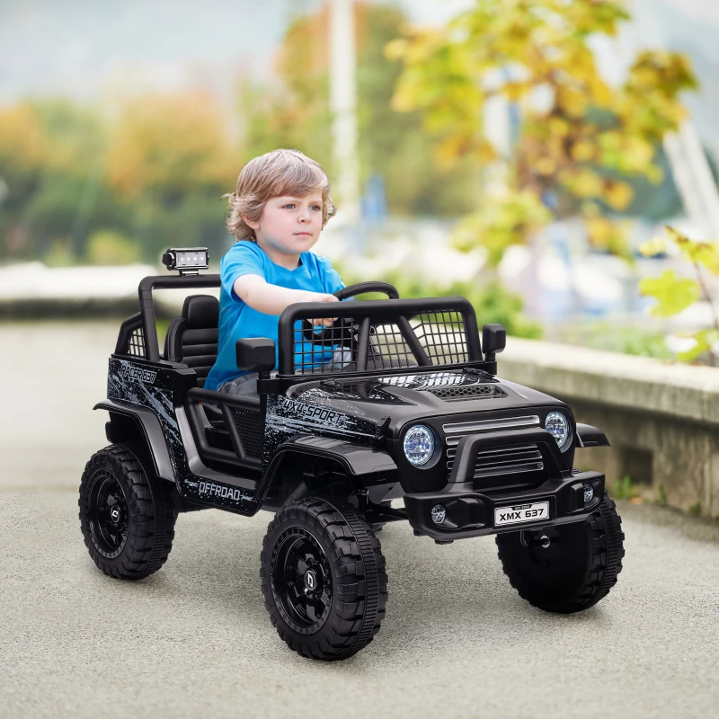 Qaba 12V Ride on Car, Ride on Truck w/ Remote, 4 Suspension Wheels, 3 MPH Max Speed, Music, Horn & Lights, Black