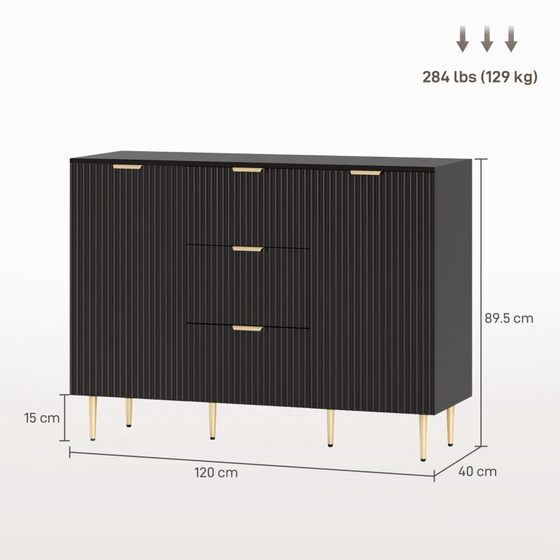 HOMCOM Modern Kitchen Storage Cabinet, Sideboard Buffet Cabinet w/ 3 Drawers and Adjustable Shelves for Kitchen Hallway, Black