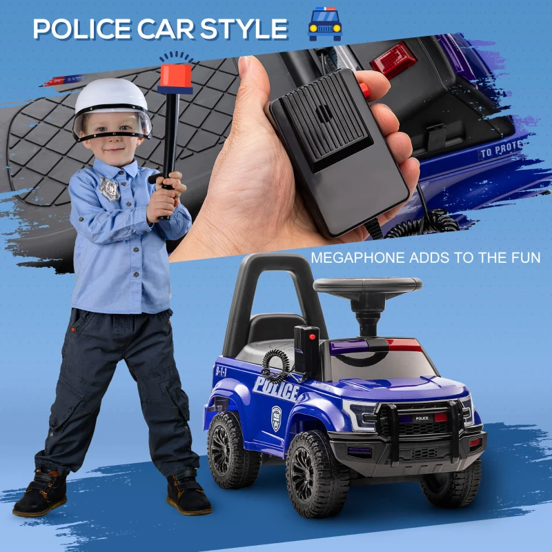 Aosom Kids Push Ride On Car with Working PA System and Horn, Police Truck Style Foot-to-Floor Sliding Car, Blue