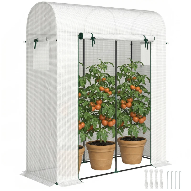 Outsunny Mini Greenhouse, Portable Garden Green House with Roll-up Door and Mesh Windows, 6' x 2' x 6.6', White