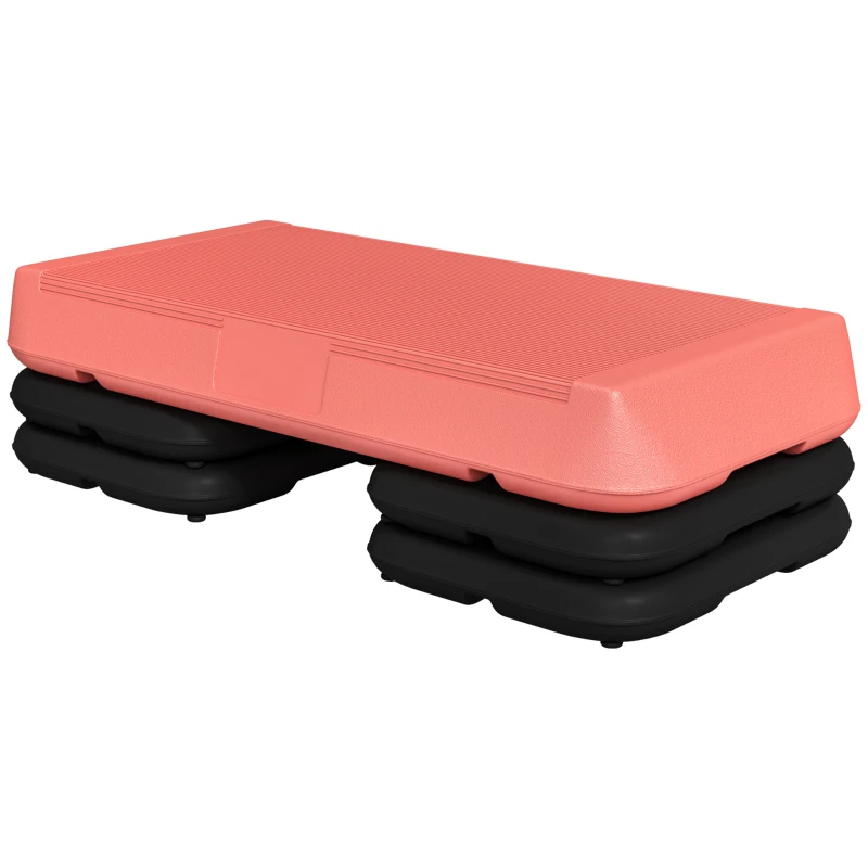 Soozier Adjustable Aerobic Stepper, 3-Level Exercise Step Platform with Risers 4", 6", 8", for Home Gym Fitness Workout, 330lbs Weight Capacity, Red