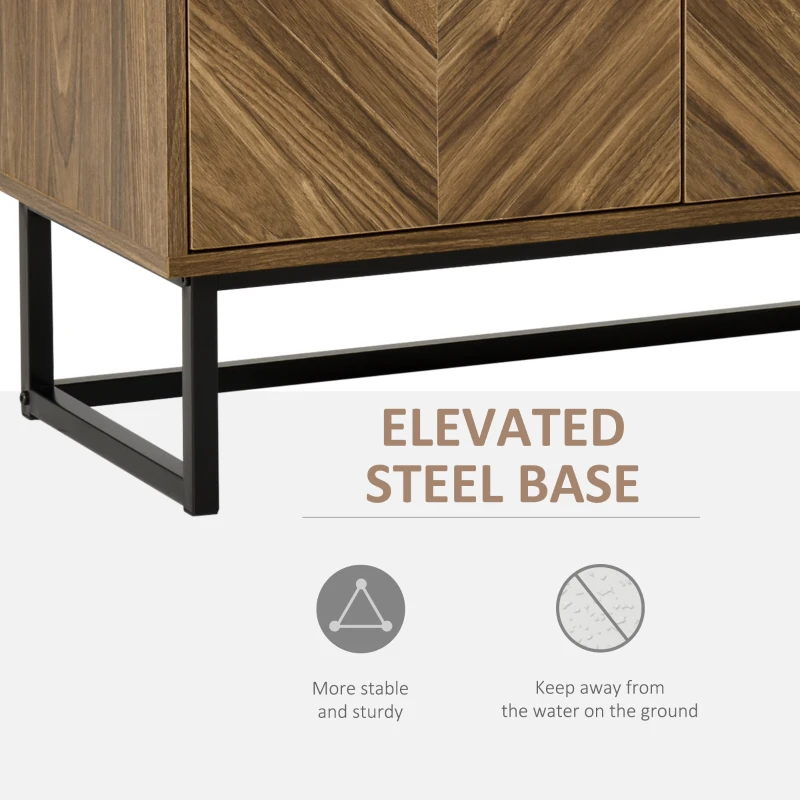 HOMCOM Kitchen Storage Cabinet Buffet Cabinet Sideboard with Chevron Double Doors Adjustable Shelf Set of 2 Walnut