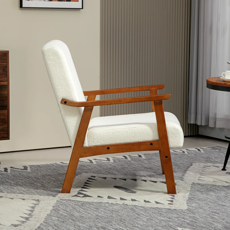 HOMCOM Living Room Chair Boucle Accent Chair for Bedroom with Wide Seat and Thick Padding, White