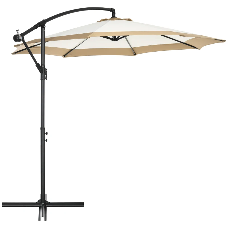 Outsunny 10FT Cantilever Umbrella, Offset Patio Umbrella with Crank and Cross Base for Deck, Backyard, Pool and Garden