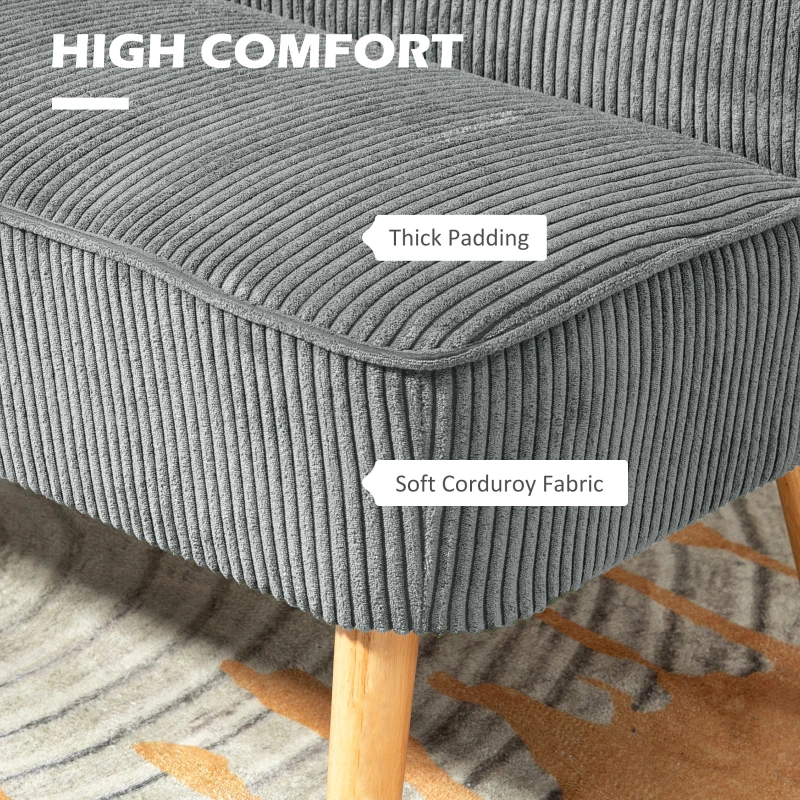HOMCOM Modern 2 Seater Sofa, Upholstered Two Seater Couch with Rubber Wood Legs, Grey