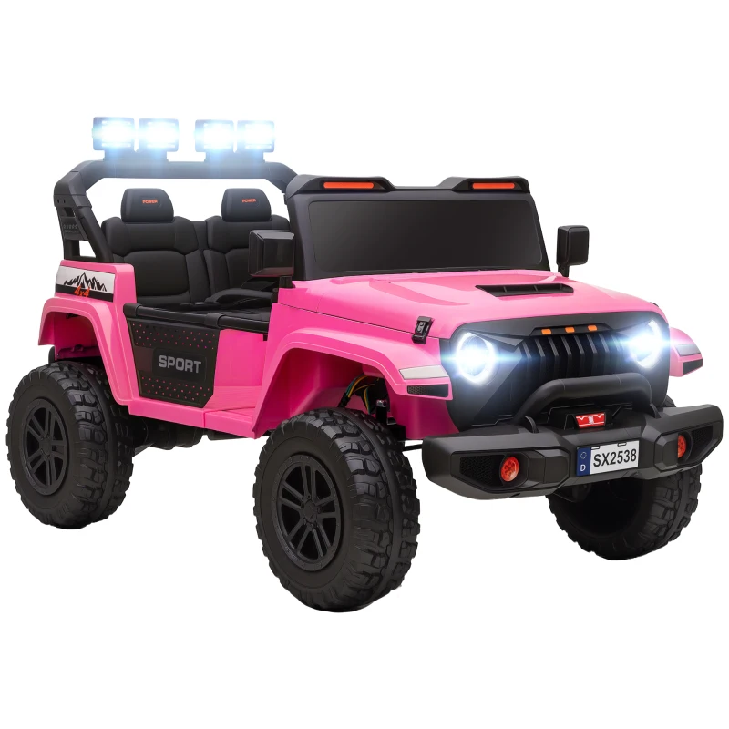 Qaba Ride on Truck Car with 2-Seater, 24V Electric Car with 4 Motors, Remote Control, Spring Suspension for 3-8 Years, Pink