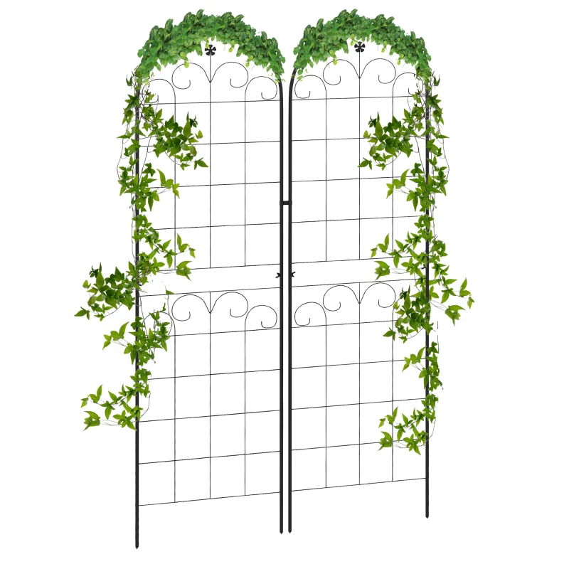Outsunny 2 Pcs Garden Trellis for Climbing Plants, Outdoor Metal Trellis Plant Support Trellises for Patio, Lawn, Backyard