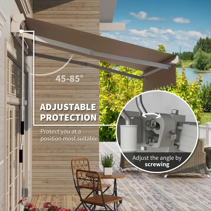 Outsunny 8' x 6.6' Patio Retractable Awning, Manual Exterior Sun Shade Deck Window Cover, Brown