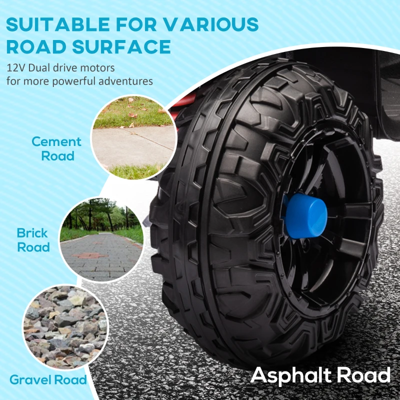 Qaba 12V Kids ATV with Spring Suspension, Forward & Reverse, LED Lights, Music, MP3, Blue
