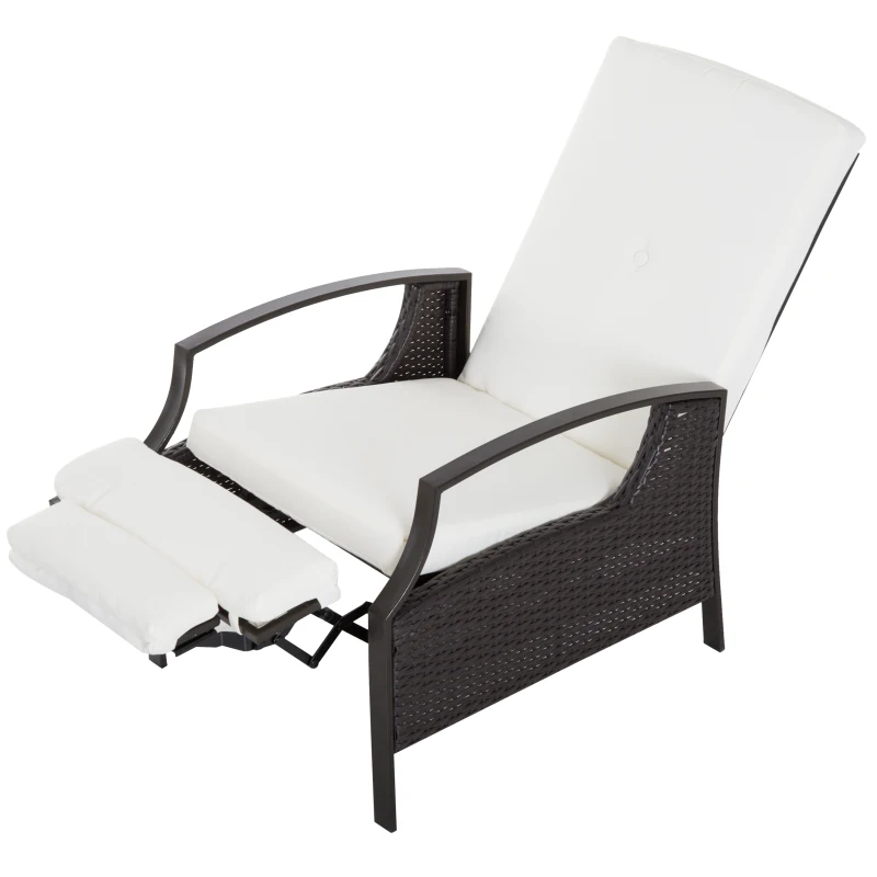 Outsunny Rattan Adjustable Recliner Chair with Hand-Woven All-Weather Wicker for Patio, Outdoor, Garden, Poolside, Brown, White