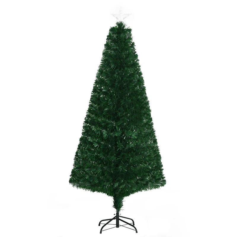 HOMCOM 6' Tall Douglas Fir Pre-Lit Artificial Christmas Tree with Realistic Branches, 24 Multi-Color LED Lights, Fiber Optics and 230 Tips