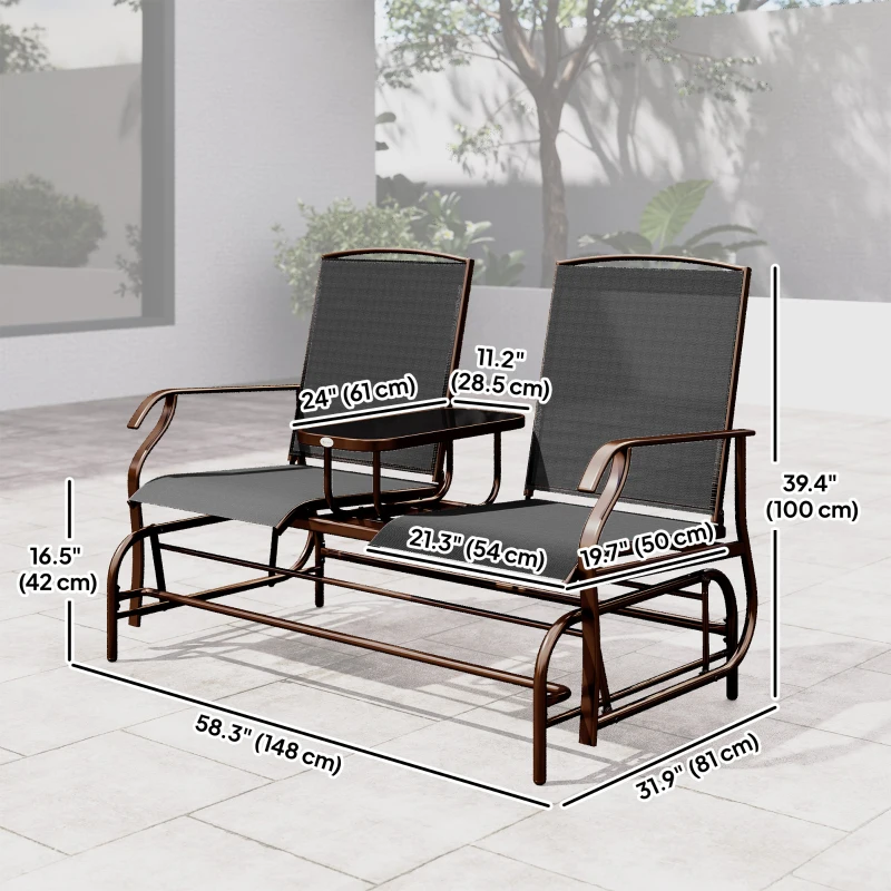 Outsunny Patio Glider Rocking Chair 2 Person Outdoor Loveseat Rocker Garden Furniture Bench, Black