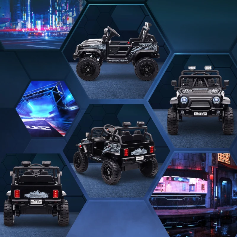 Qaba 12V Ride on Car, Ride on Truck w/ Remote, 4 Suspension Wheels, 3 MPH Max Speed, Music, Horn & Lights, Black
