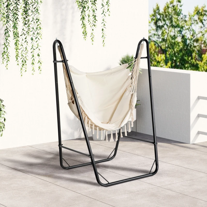 Outsunny Hammock Chair with U Shape Stand, Hammock Swing Chair with A Side Pocket, Cream White