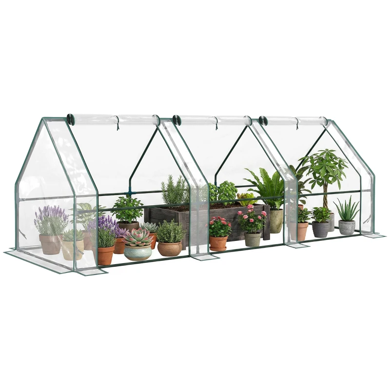 Outsunny Portable Mini Greenhouse Tunnel Growing Tent Plants Flower Warm House w/ Zippered Roll-up Doors, Clear
