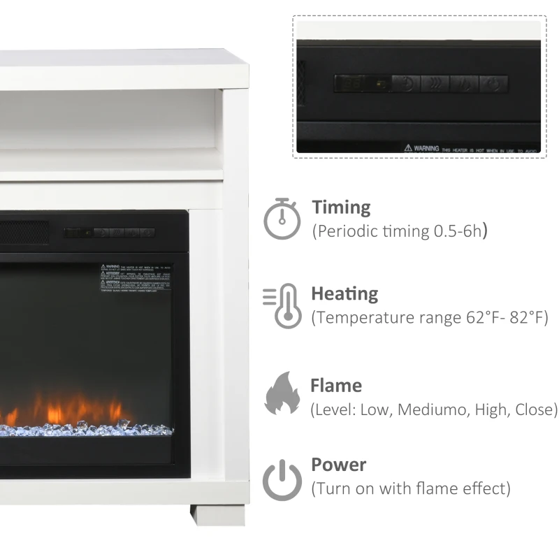 HOMCOM 43.75" W x 31.5" H Electric Fireplace Mantel TV Stand, Media Console Center Cabinet with Two Shelves and Remote Control, White