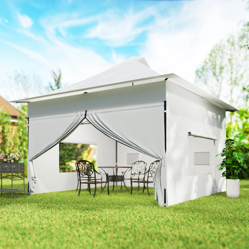 Outsunny 12 x 12 ft Pop Up Canopy Tent with Peak Top, UPF50+ 420D Outdoor Instant Canopy Shelter with Side Pockets, Silver