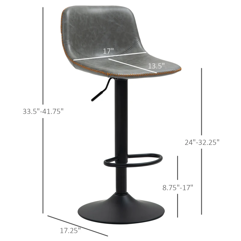 HOMCOM Adjustable Bar Stools, Swivel Bar Height Chairs Barstools Padded with Back for Kitchen, Counter, and Home Bar, Set of 4, Gray