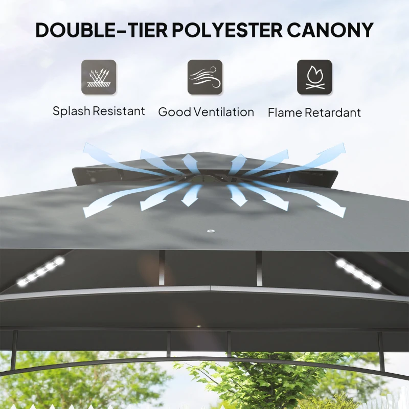 Outsunny 8' x 5' Outdoor Grill Gazebo, Double Tiered Barbecue Grill Gazebo Shelter with 2 Side Shelves, Hooks, Dark Grey