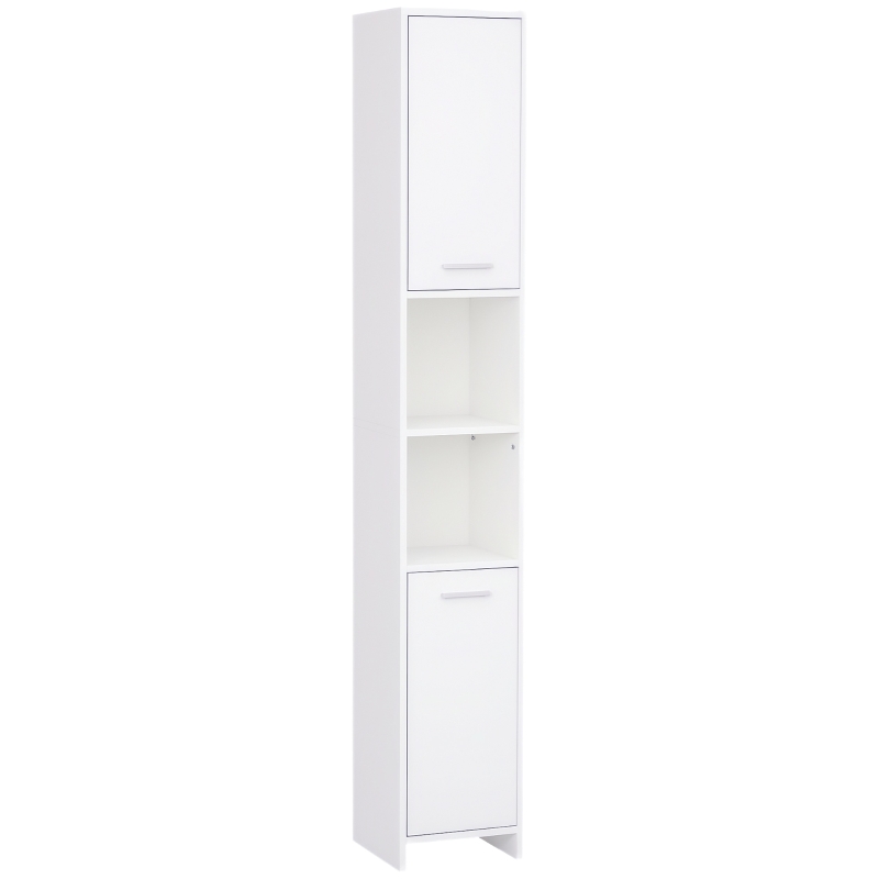 HOMCOM Tall Bathroom Vanities, Narrow Bathroom Cabinets with 2 Doors, Open Compartment and Adjustable Shelves, White