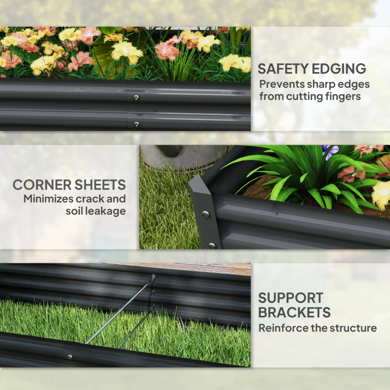 Outsunny 6 x 3 x 1ft Galvanized Raised Garden Bed, Reinforced Outdoor Planter Box with Open Bottom, Dark Grey