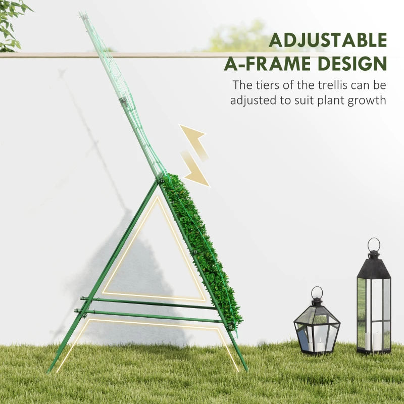 Outsunny Cucumber Trellis for Climbing Plants, Adjustable A-Frame Garden Trellis with Climbing Net, 20 Metal Clips, 4 Net Straps