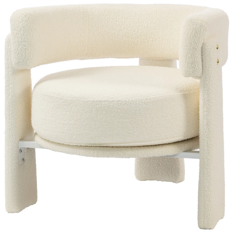 HOMCOM Upholstered Armchair, Sherpa Accent Chair with Lumbar Pillow, Padded Armrests and Thick Cushion, Cream White