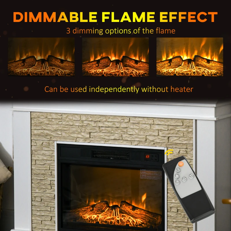 HOMCOM 47" Electric Fireplace with Mantel, 1400W Freestanding Fireplace Heater with Remote Control, Overheat Protection, Timer, White
