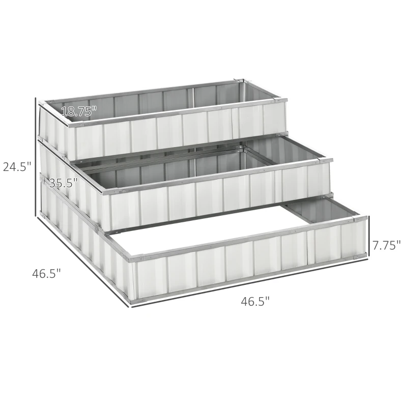 Outsunny 3 Tier Raised Garden Bed Outdoor Metal Patio Planter Box with Gloves, 4' x 4' x 2' for Backyard, White