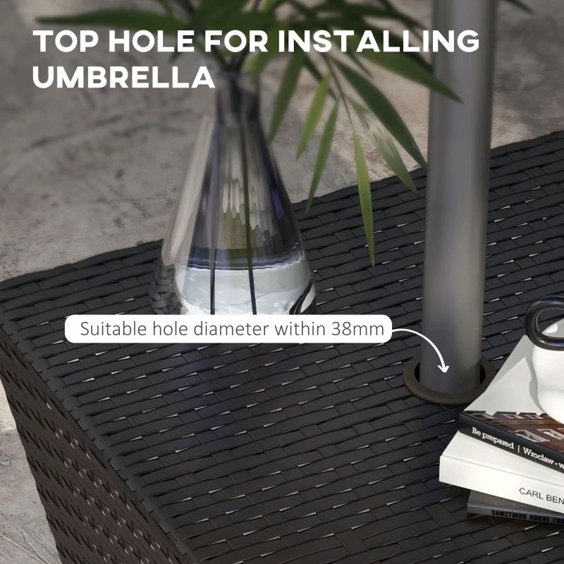 Outsunny Outdoor Patio Rattan Wicker Coffee Table Garden End Tea Table Bistro Side Table w/ Umbrella Hole, Dark Coffee