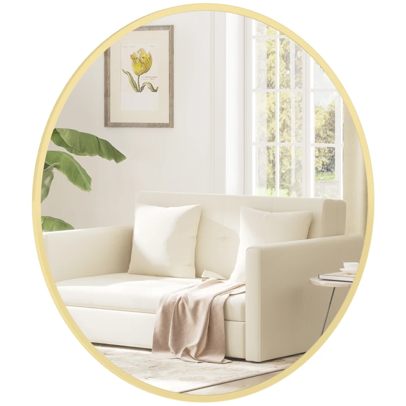 HOMCOM 24" Decorative Wall Mirror for Bedroom Living Room, Modern Round Bathroom Mirror for Home Decor, Gold-Tone