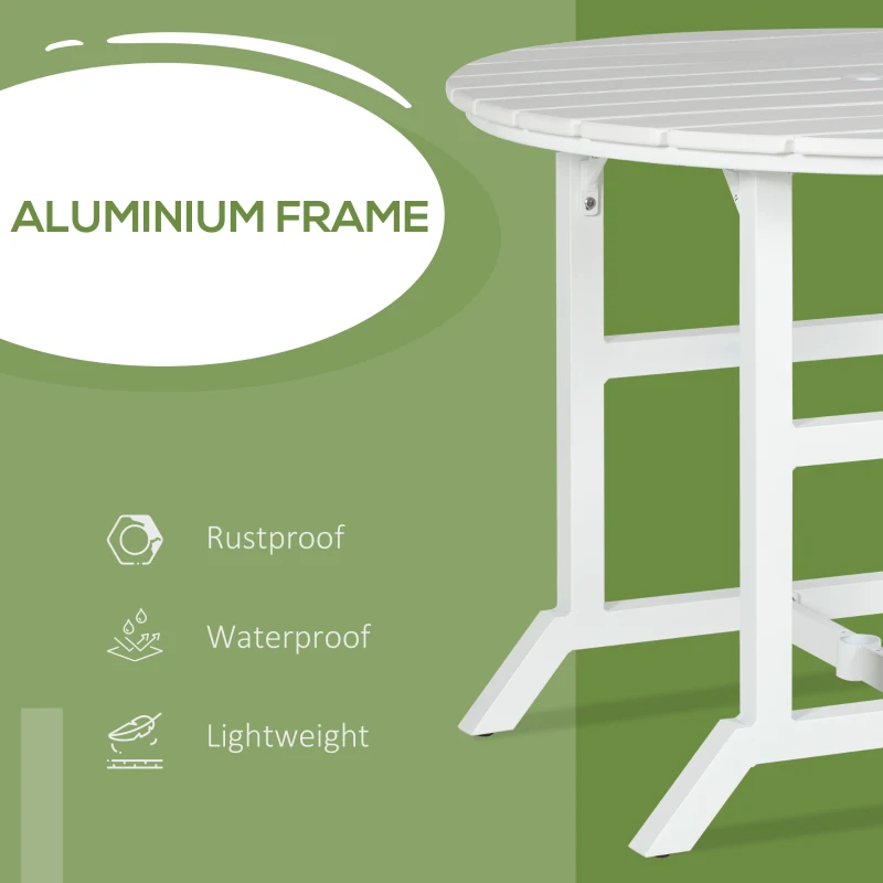 Outsunny Aluminum Frame Round Patio Table with Umbrella Hole, Outdoor Dining Table for 4 People, White