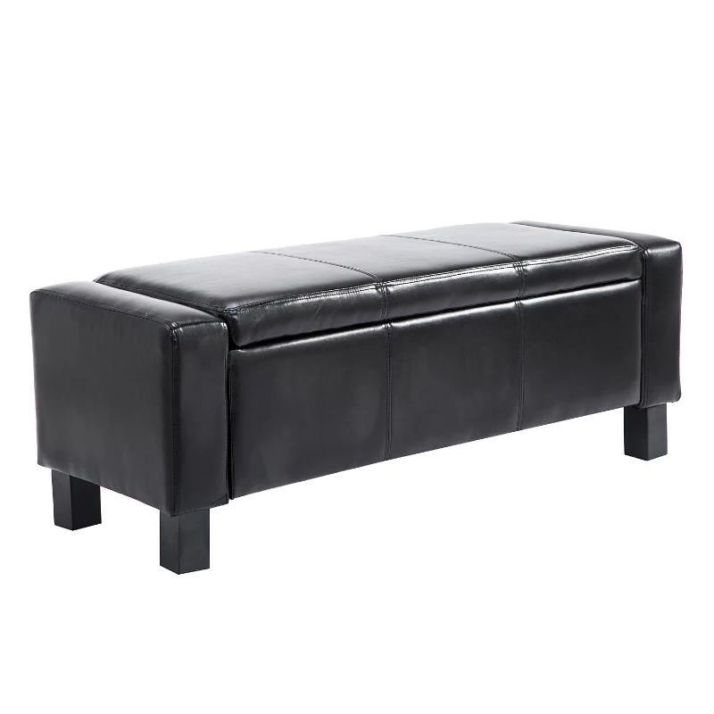 HOMCOM 42" Deluxe Faux Leather Padded Storage Ottoman Bench Foot Stool Seat Chair with Organizer, Black