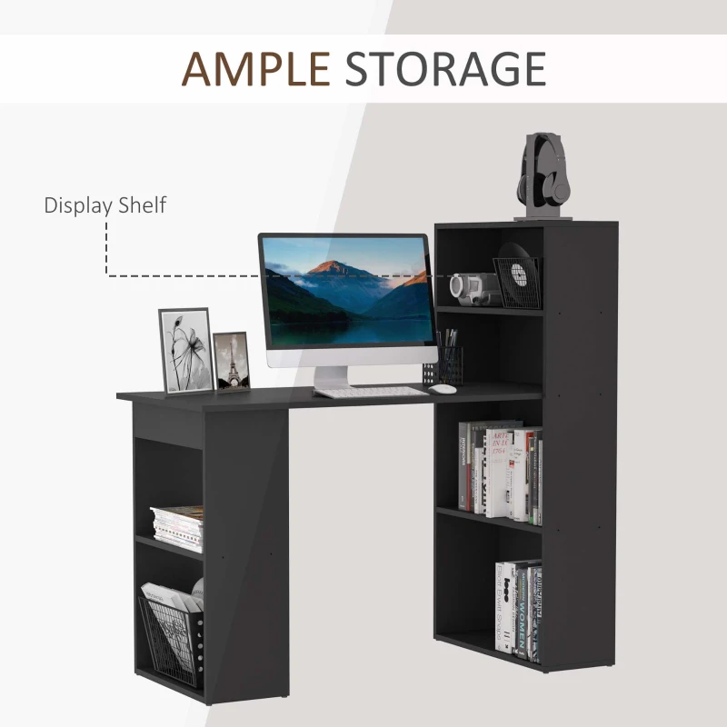 HOMCOM Modern Computer Desk with Storage Shelves, 47" Writing Table Workstation with Bookshelf for Home Office, Black