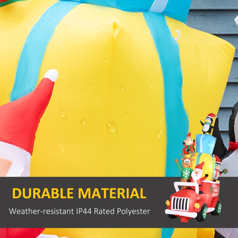 Outsunny 9ft Christmas Inflatables Outdoor Decorations Santa Claus Drives a Gift Car with Elk, Elf and Two Penguins