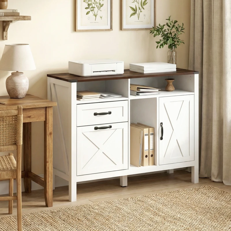 HOMCOM Lateral Filing Cabinet for Letter/A4 Hanging Files, File Cabinet with Open Compartments for Home Office, White