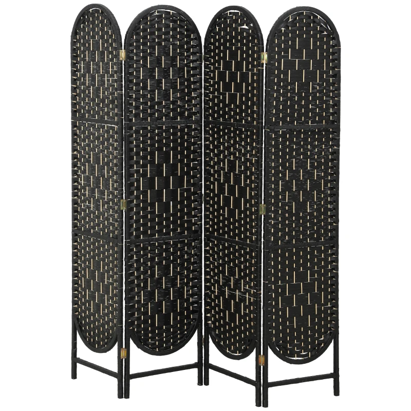 HOMCOM Bohemian Privacy Screen, Folding Room Divider with 4 Panels and Arched Top for Bedroom Living Room Office, Black