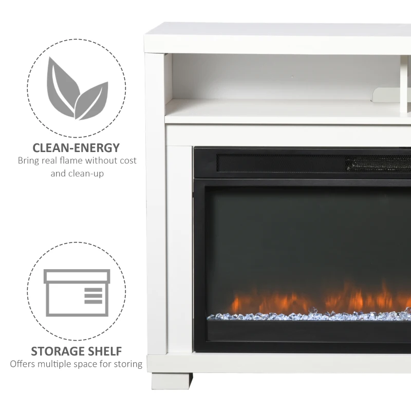 HOMCOM 43.75" W x 31.5" H Electric Fireplace Mantel TV Stand, Media Console Center Cabinet with Two Shelves and Remote Control, White