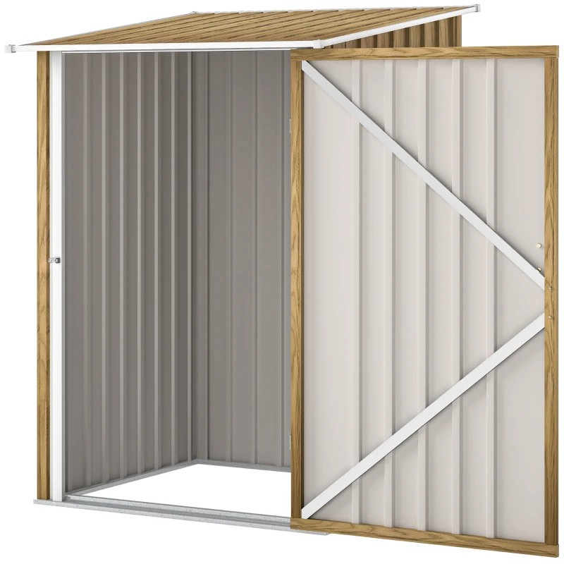 Outsunny 3.3' x 3.4' Lean-to Garden Storage Shed, Outdoor Galvanized Steel Tool House with Lockable Door for Patio Light Brown