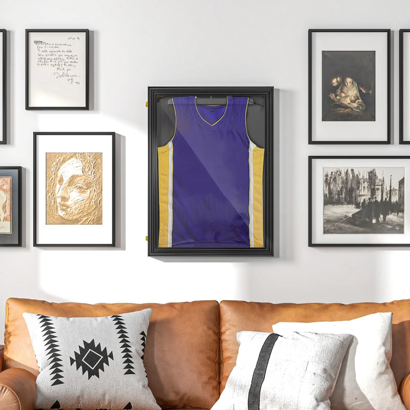 HOMCOM 24" x 32" Acrylic Shadow Box Frame, UV-Resistant Jersey Display Case with T-shirt Hanger and 2 Keys, Black