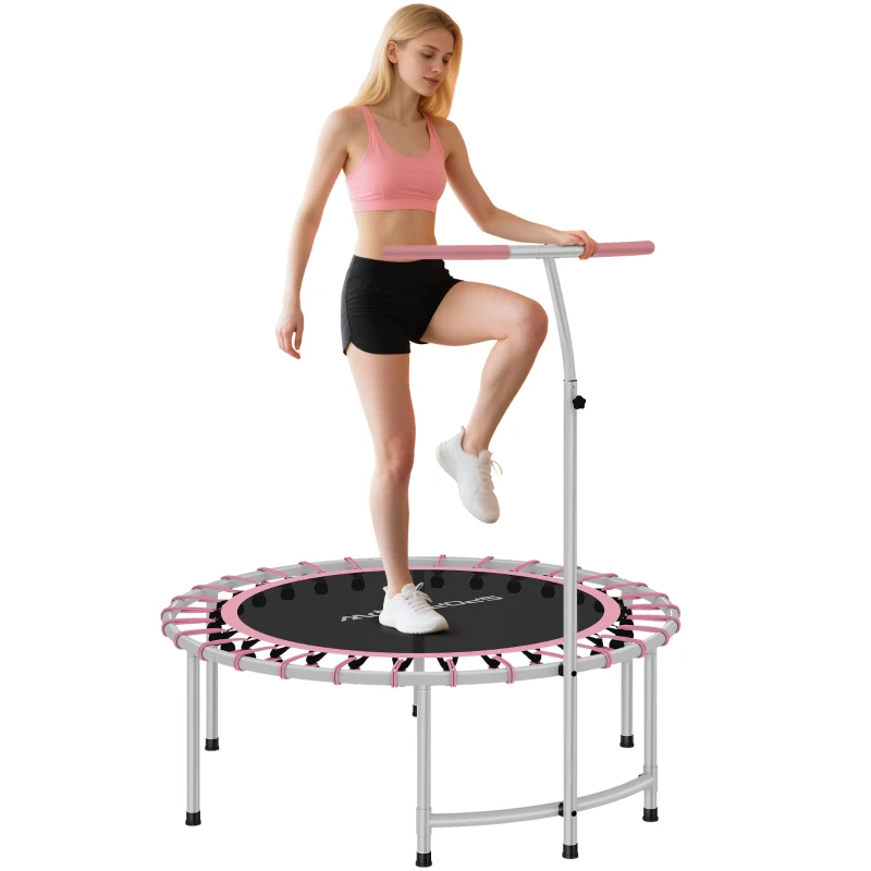 Soozier 40" Foldable Rebounder Trampoline ,Mini Trampoline Indoor with Adjustable Handle, Quiet and Safe Bungee Rebounder, Pink