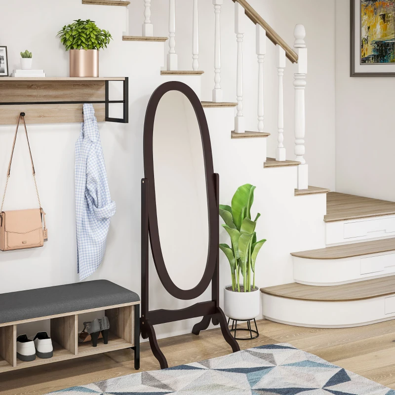 HOMCOM Floor Standing Mirror Full Length Mirror with Adjustable Angle Oval Frame for Dressing Room Bedroom Living Room Coffee