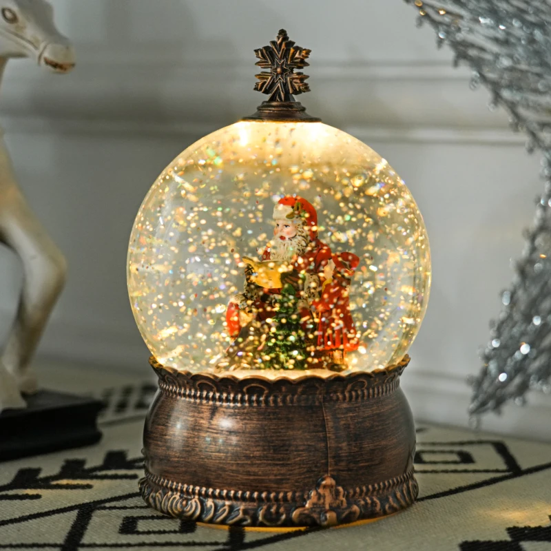 HOMCOM Lighted Christmas Snow Globe with Swirling Glitter, Battery Operated Musical Snow Globe for Holiday, Bronze