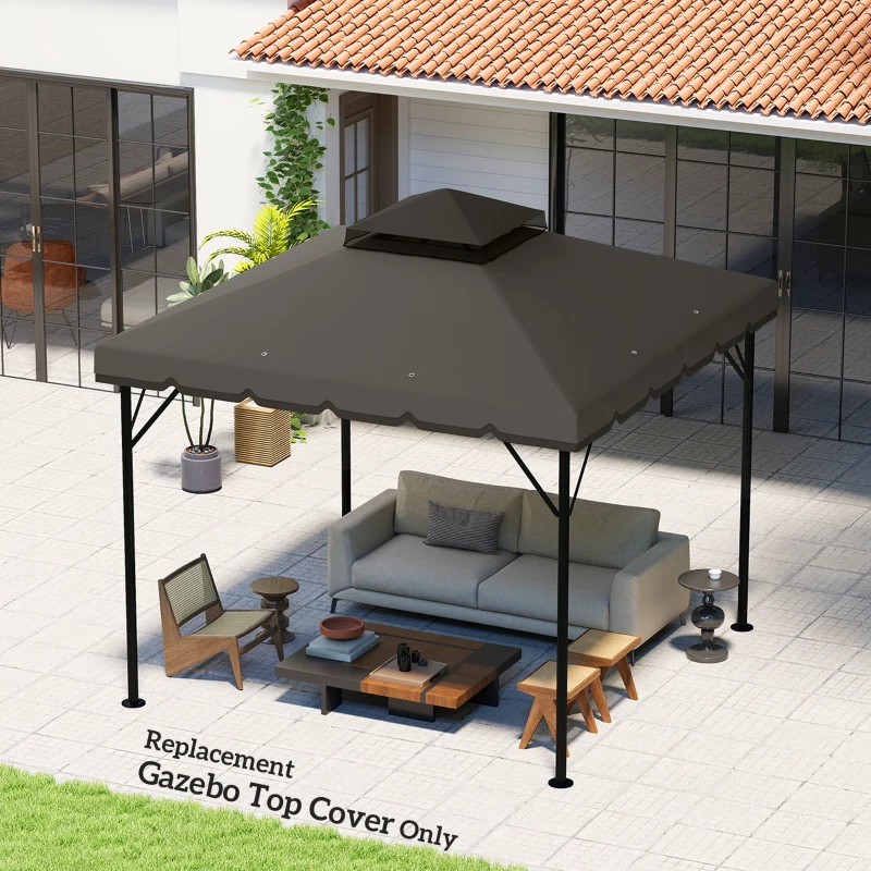 Outsunny 10' x 10' Gazebo Canopy Replacement, Double-Tier Outdoor Gazebo Cover Top Roof, TOP ONLY, Light Grey/Dark Grey