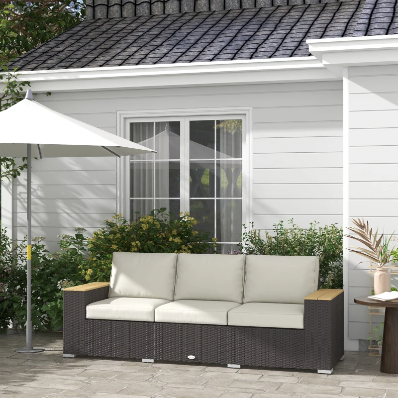 Outsunny 3-Seat Outdoor Patio Sofa, PE Wicker Outdoor Couch with  Extra Wide Deep Seat, Wide Armrests 4" Cushions, Beige