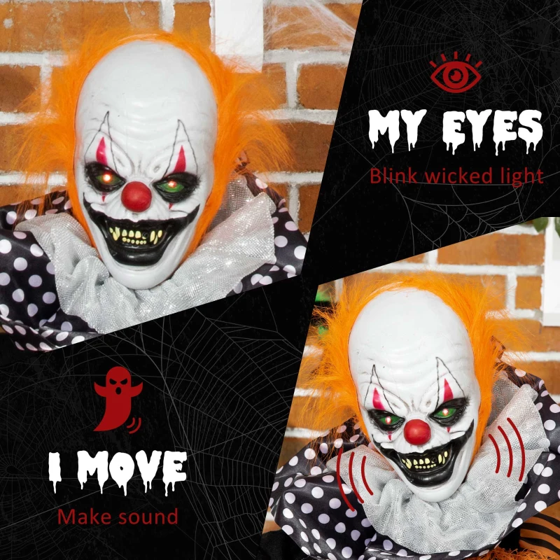 Outsunny 5ft Life Size Outdoor Halloween Decoration, Talking Circus Clown with Sound and Motion Activated, Light Up Eyes