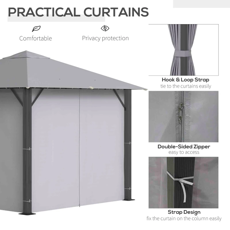 Outsunny 10' x 10' Patio Gazebo Outdoor Aluminum Frame Canopy Shelter with Curtains, Vented Roof for Garden, Lawn, Backyard and Deck, Grey