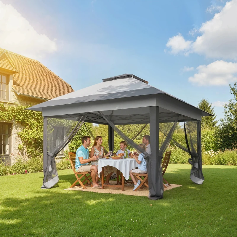 Outsunny 12' x 12' Foldable Pop-up Party Tent Instant Canopy Sun Shade Gazebo Shelter with Steel Frame, Dark Grey